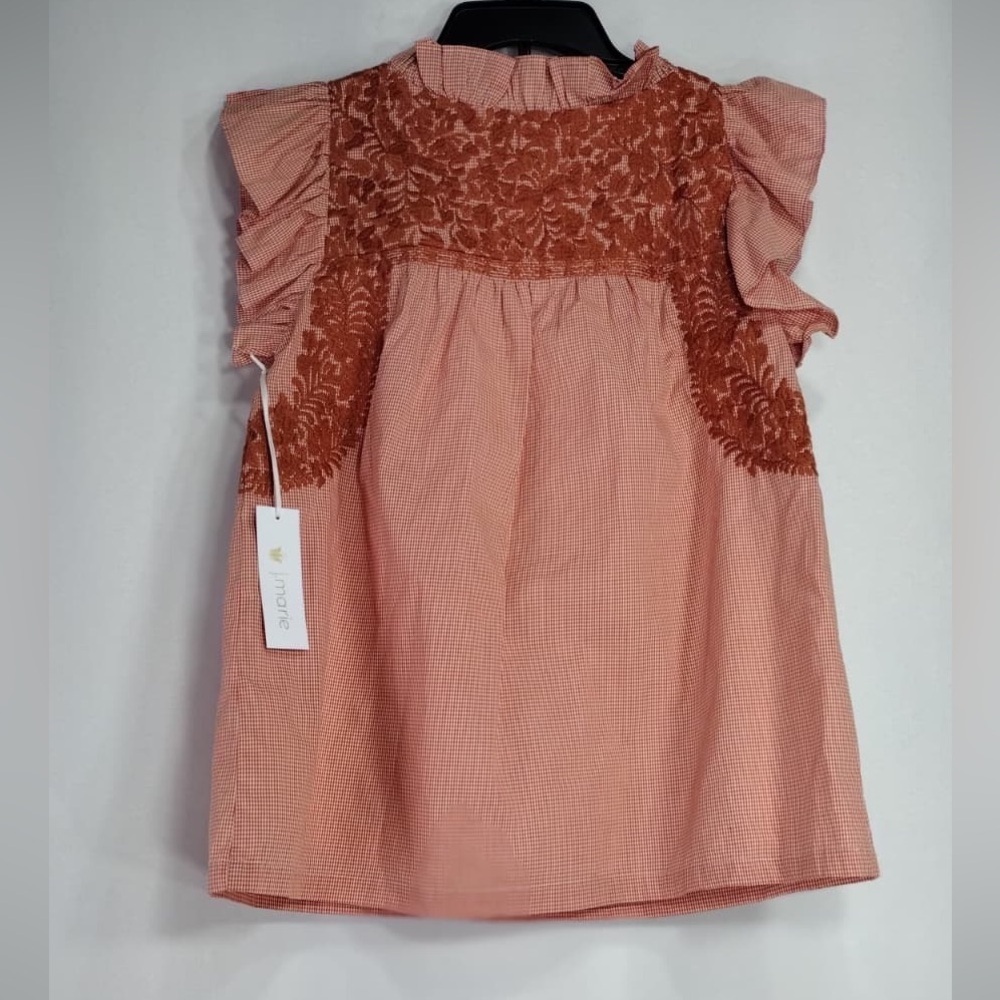 J MARIE Orange  and Brown Ruffle Sleeve Top size XS brand new w tags